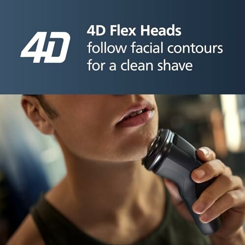 Man using electric shaver with 4D flex heads for a clean shave