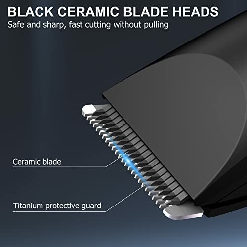 Close-up of black ceramic blade heads with titanium protective guard.