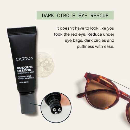 Dark circle eye rescue product with sunglasses.