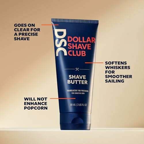 Dollar Shave Club Shave Butter tube with features highlighted