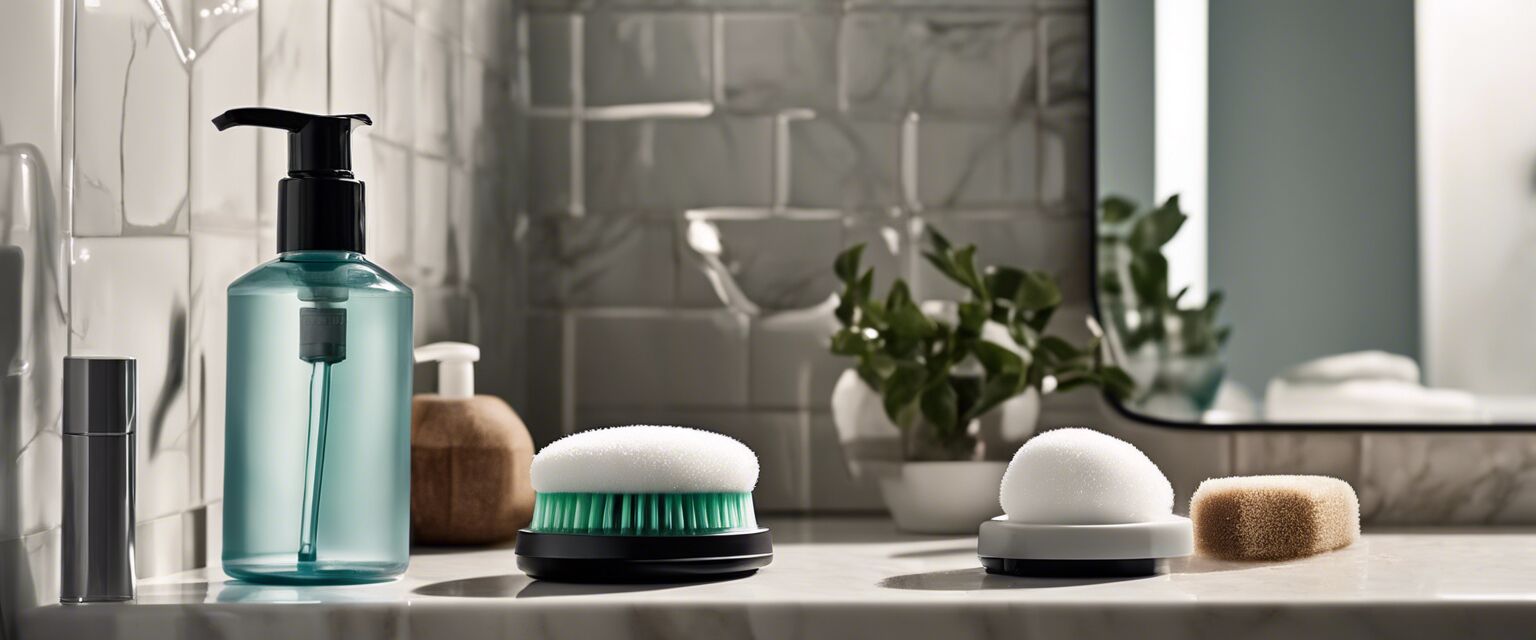 Facial cleansing brush on bathroom counter