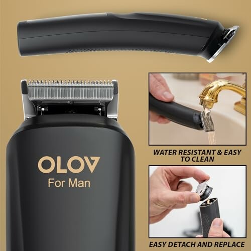 OLOV men's trimmer, water-resistant, easy to clean and detach.