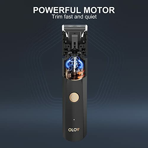 Electric hair trimmer with powerful motor illustration.