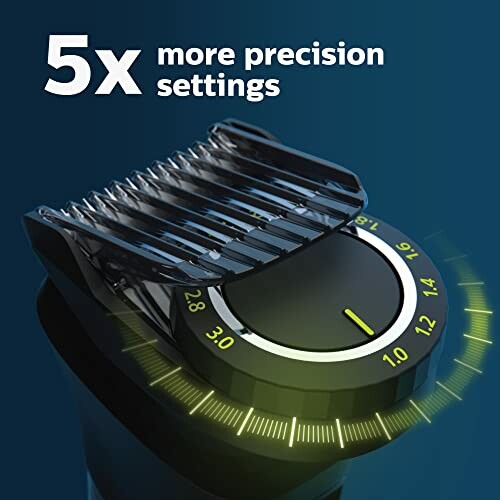 Close-up of hair trimmer with precision settings dial