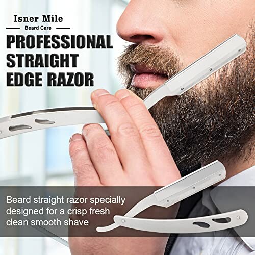 Man using a professional straight edge razor for beard care