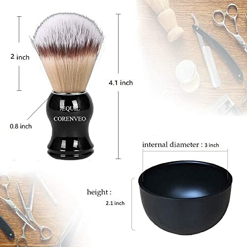 Shaving brush with dimensions and black bowl